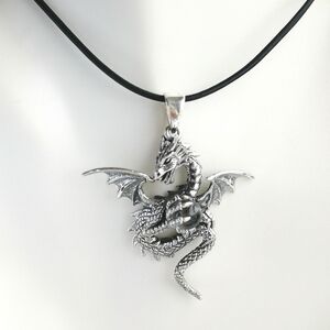 Flying Dragon quartz ball sterling silver pendant necklace Goth 🆕